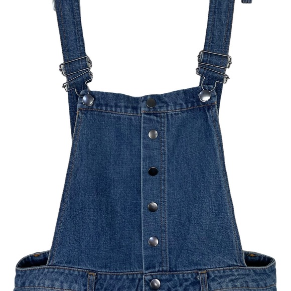 Forever 21 Contemporary Button Snap Ankle Cropped Overall Denim Jean Size Large - Picture 5 of 11
